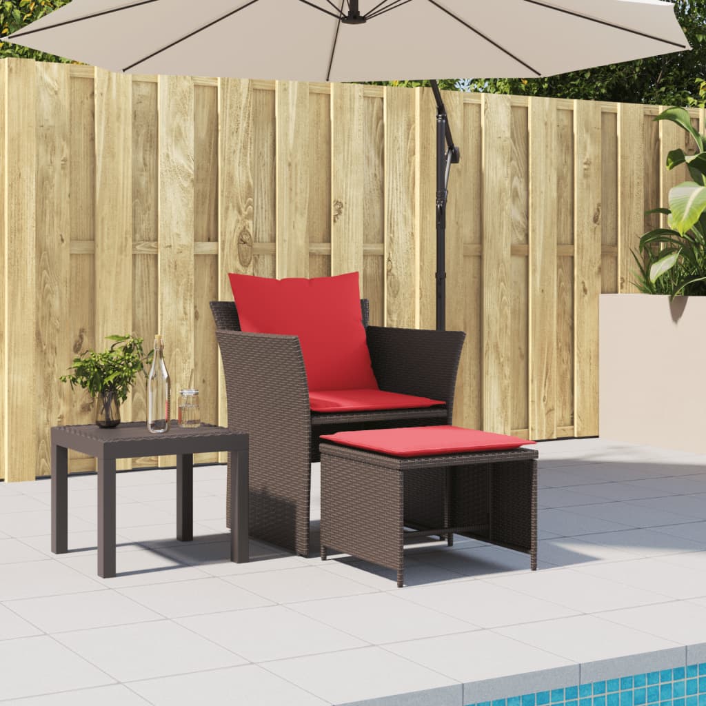 Sedia da Giardino con Poggiapiedi in Polyrattan Marrone