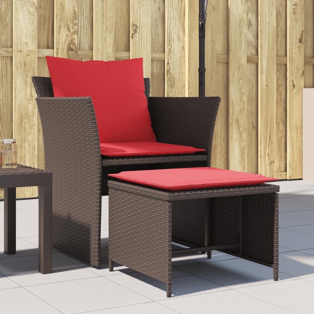Sedia da Giardino con Poggiapiedi in Polyrattan Marrone