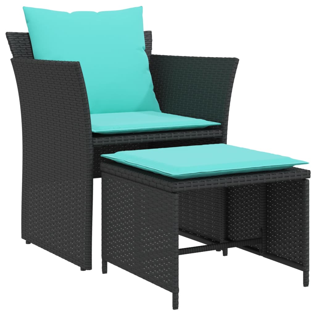 Poltrona da Giardino con Poggiapiedi in Polyrattan Nero