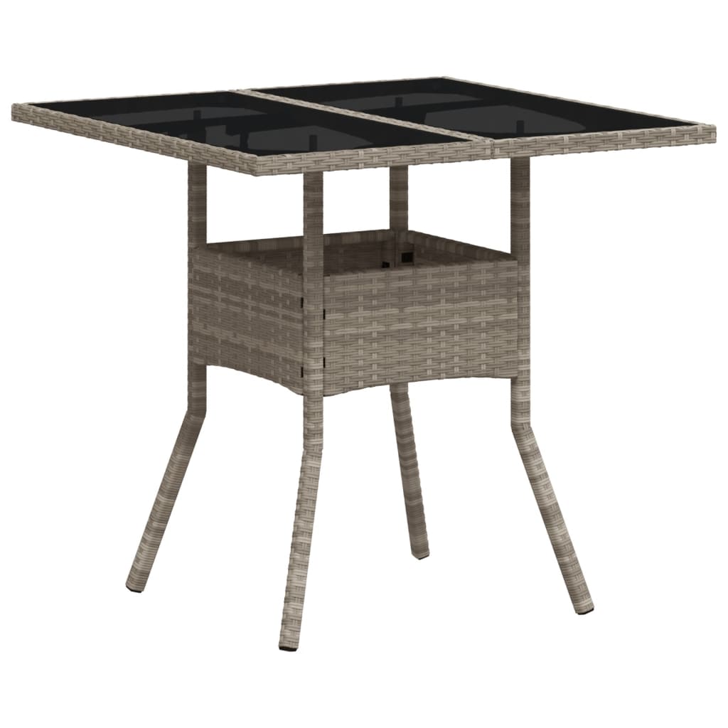 Tavolo Giardino Piano Vetro Grigio Chiaro 80x80x75cm Polyrattan