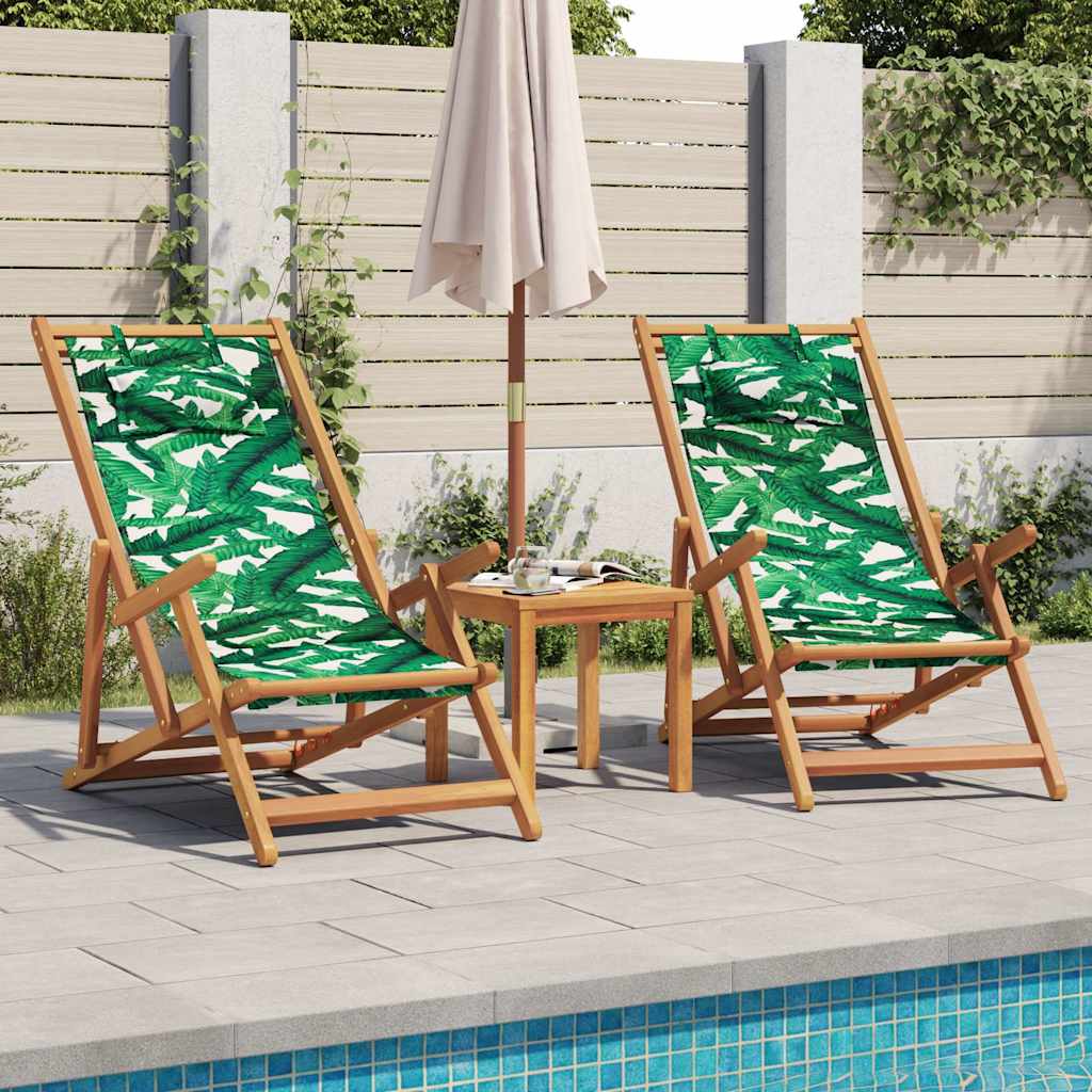 Sedia da Spiaggia Pieghevole Foglie Legno Eucalipto e Tessuto
