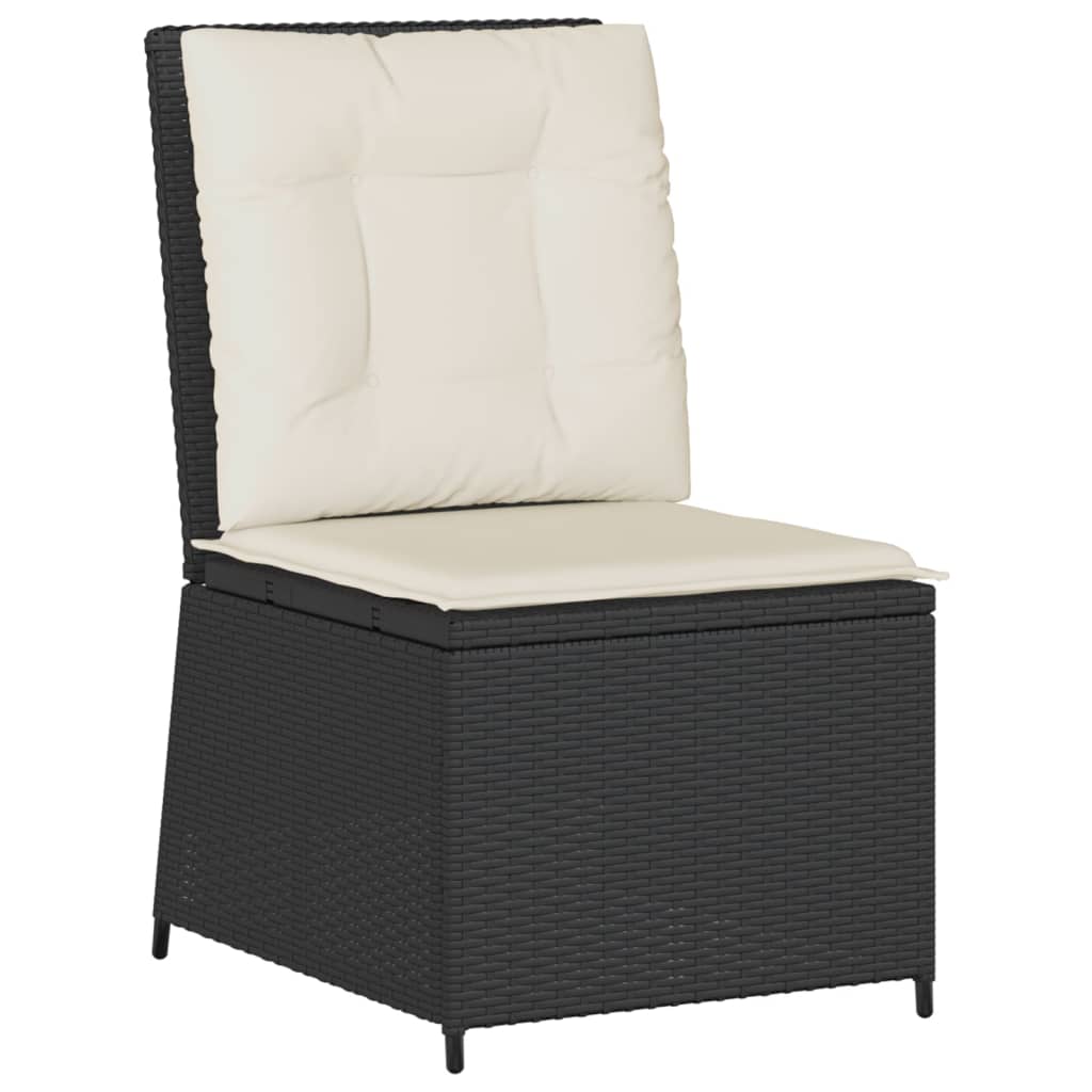 Divano Reclinabile da Giardino con Cuscini in Polyrattan Nero