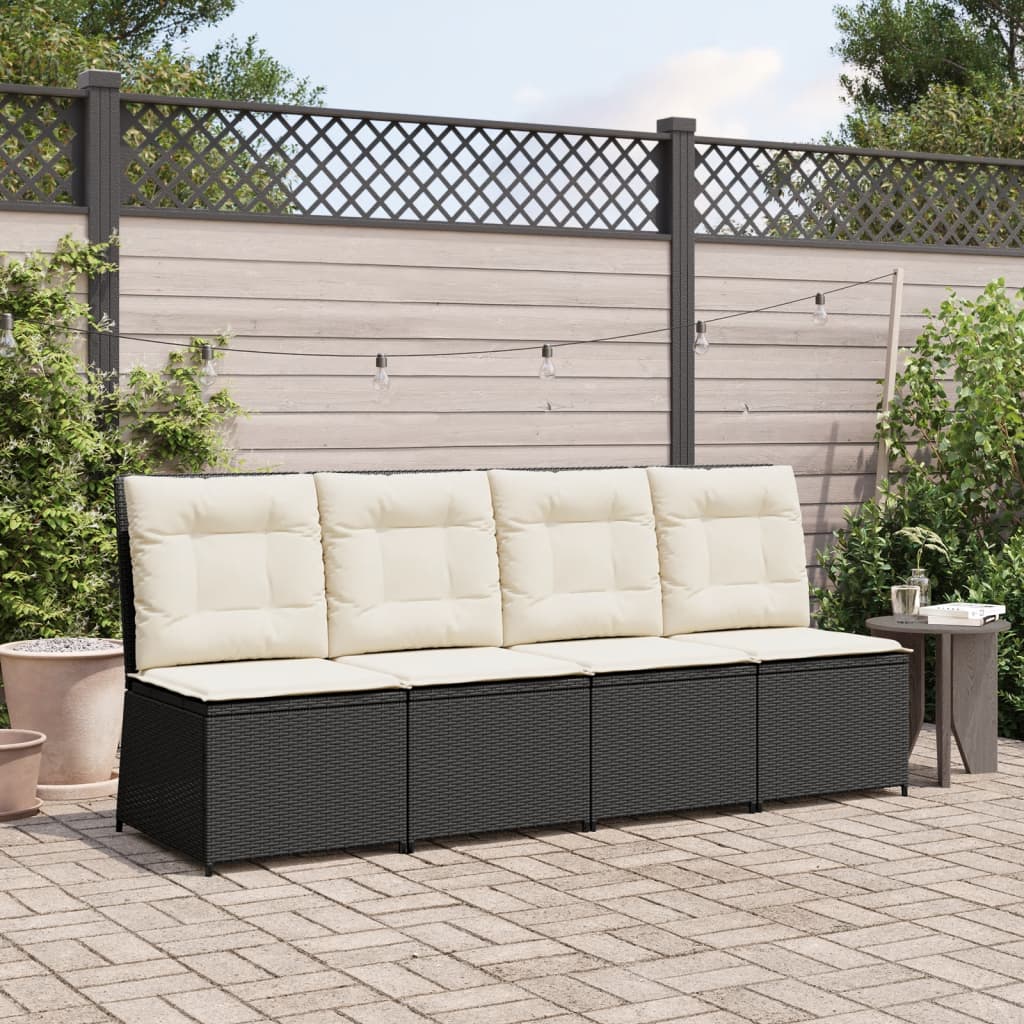 Divano Reclinabile da Giardino con Cuscini in Polyrattan Nero