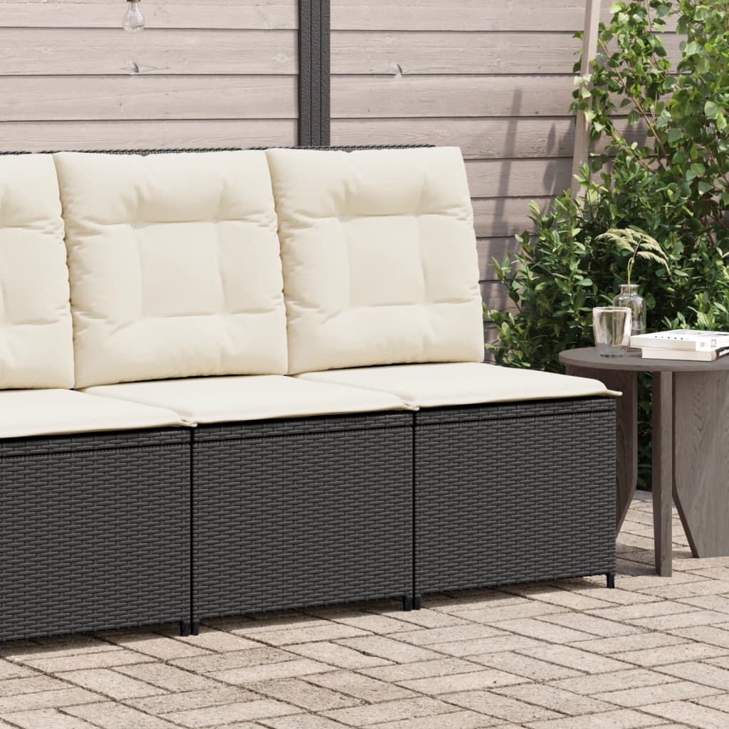 Divano Reclinabile da Giardino con Cuscini in Polyrattan Nero