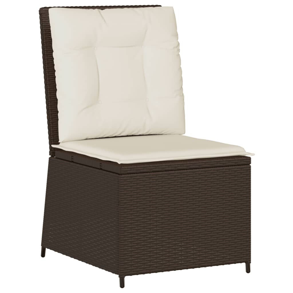Divano Reclinabile da Giardino con Cuscini Marrone Polyrattan