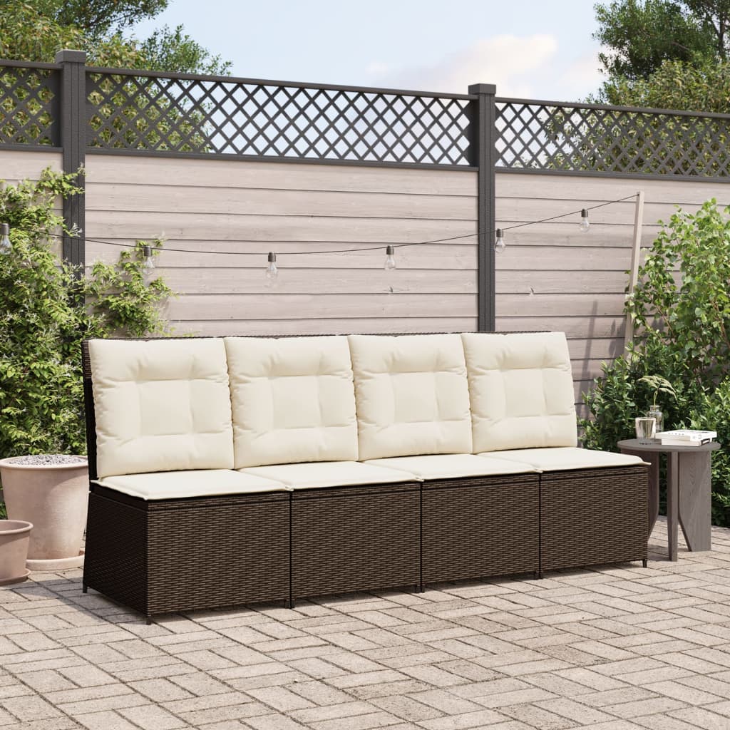 Divano Reclinabile da Giardino con Cuscini Marrone Polyrattan