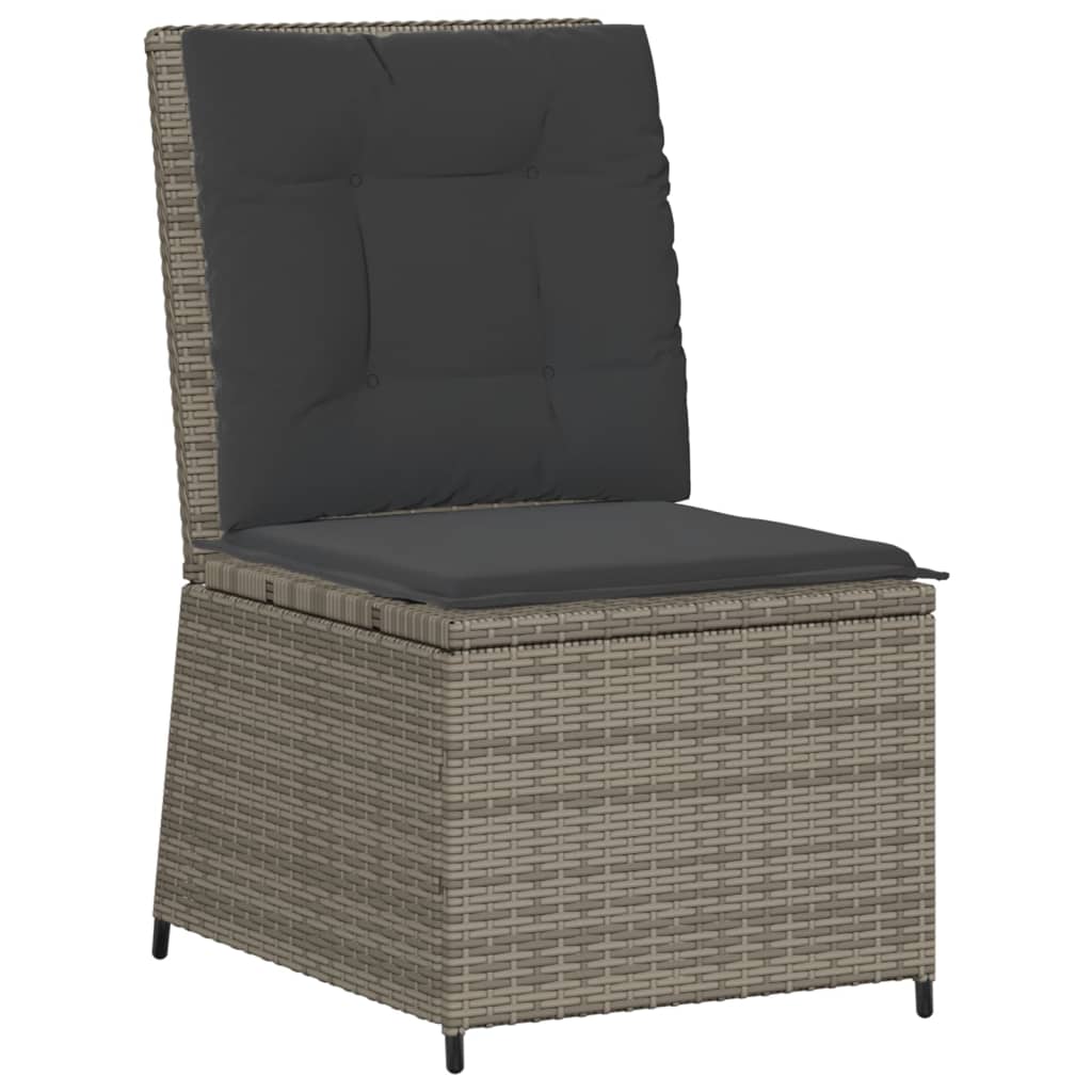 Divano Reclinabile da Giardino con Cuscini Grigio in Polyrattan