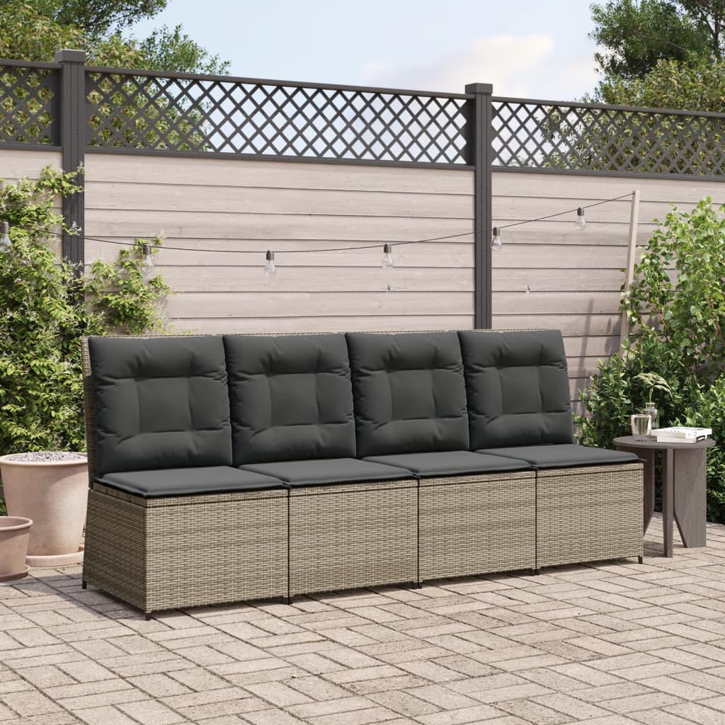 Divano Reclinabile da Giardino con Cuscini Grigio in Polyrattan