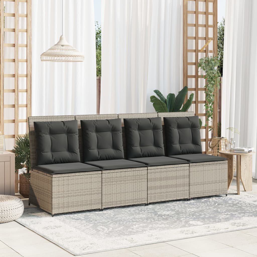 Divano Reclinabile Giardino Cuscini Grigio Chiaro in Polyrattan