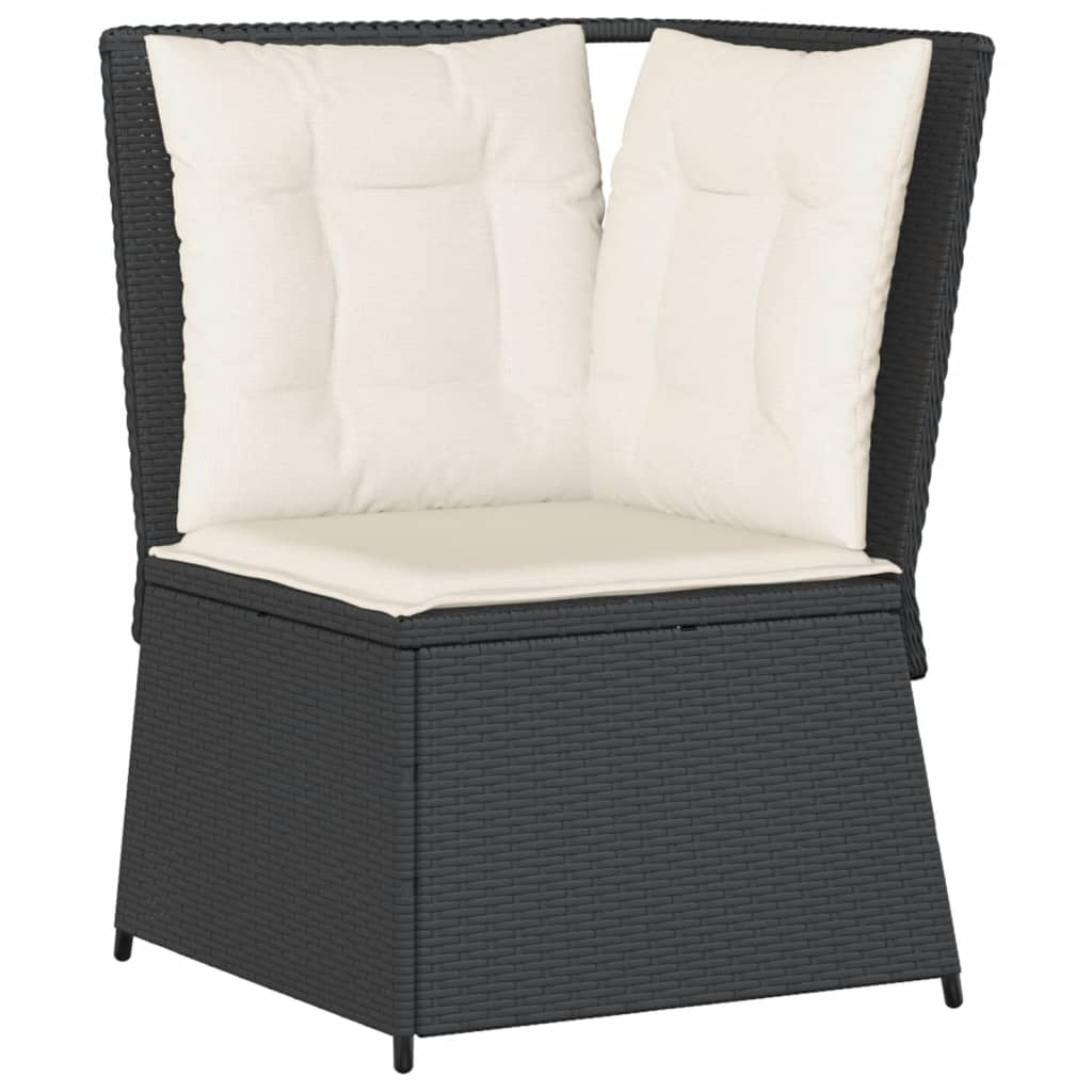 Divano Angolare da Giardino con Cuscini Nero in Polyrattan