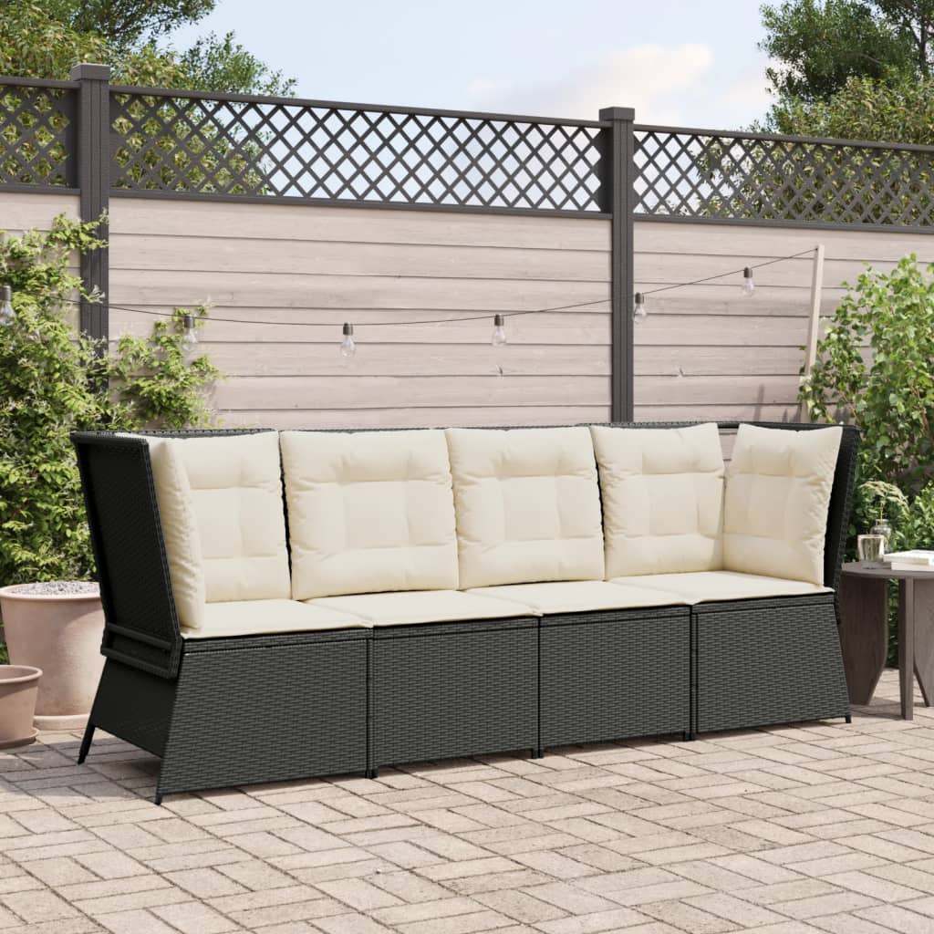 Divano Angolare da Giardino con Cuscini Nero in Polyrattan
