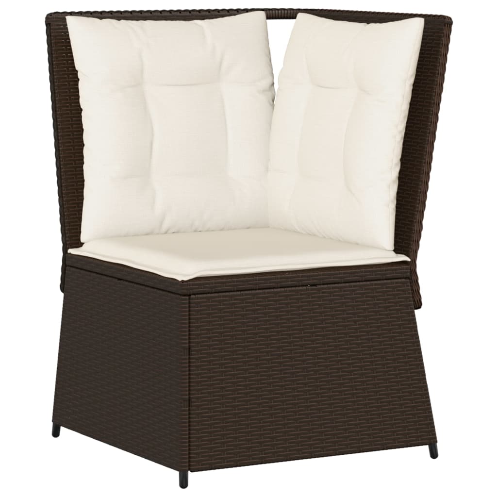 Divano Angolare da Giardino con Cuscini in Polyrattan Marrone