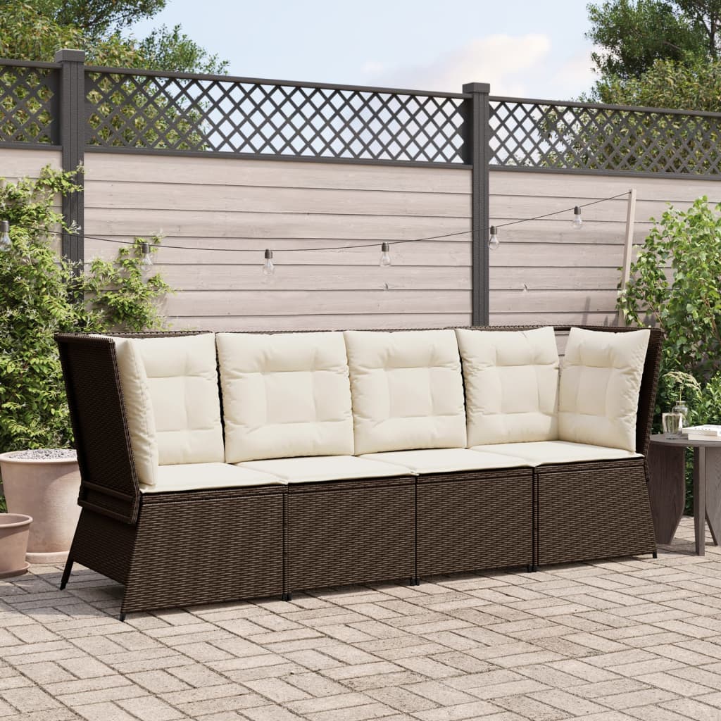 Divano Angolare da Giardino con Cuscini in Polyrattan Marrone