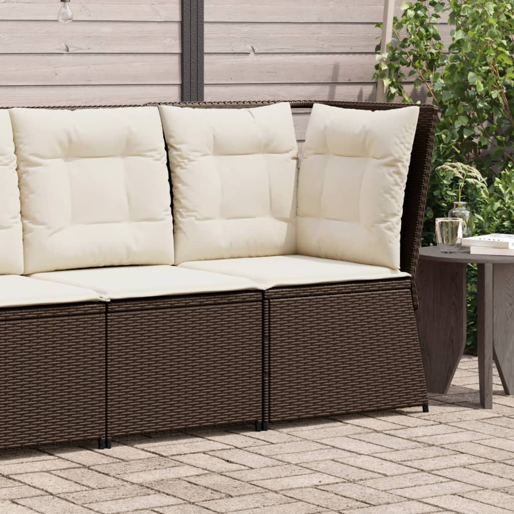 Divano Angolare da Giardino con Cuscini in Polyrattan Marrone
