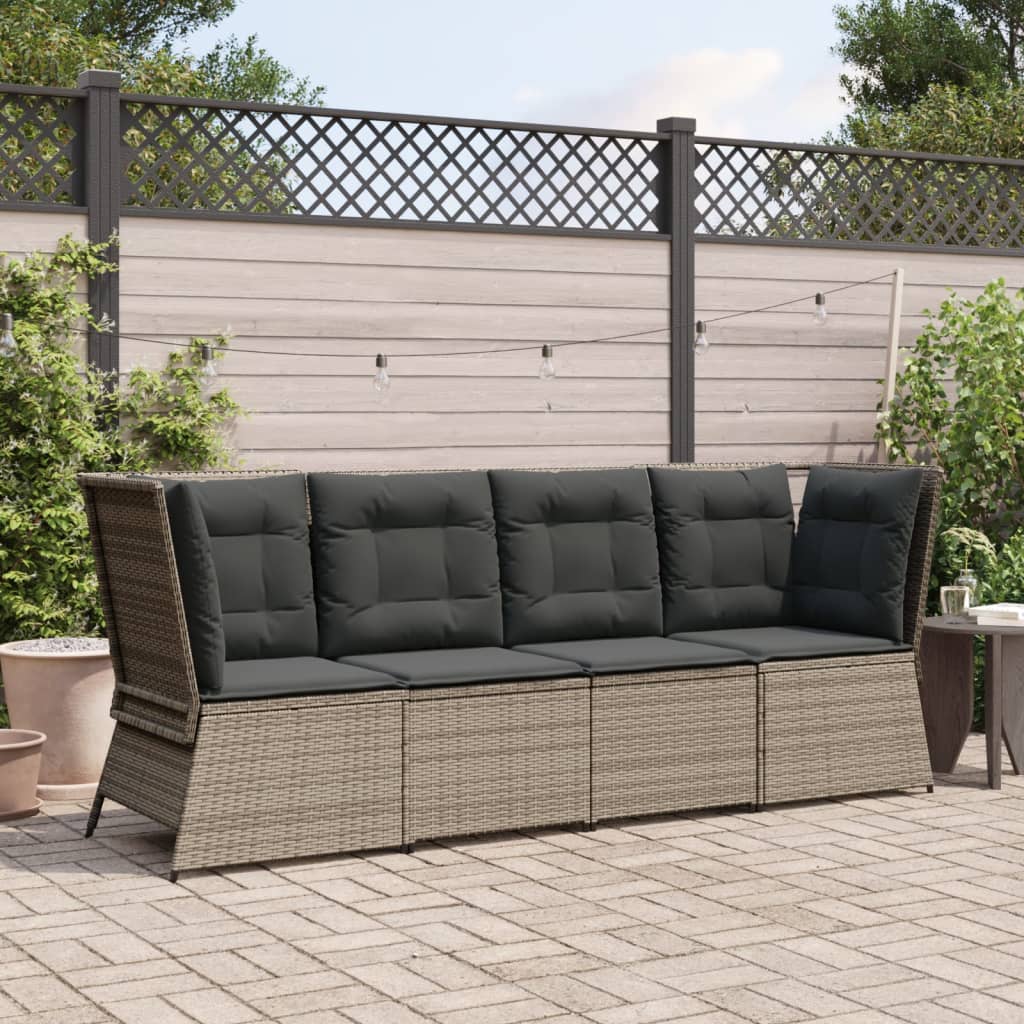 Divano Angolare da Giardino con Cuscini Grigio in Polyrattan