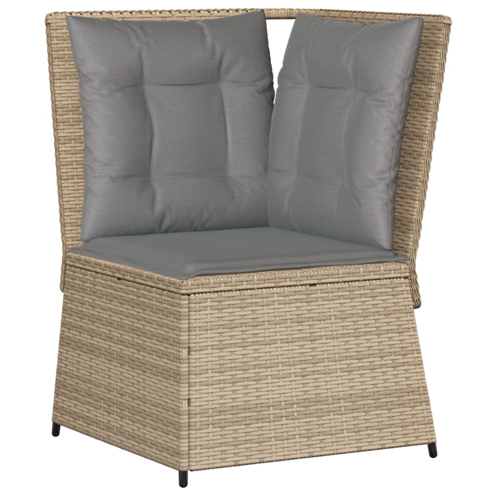 Divano Angolare da Giardino con Cuscini Beige in Polyrattan