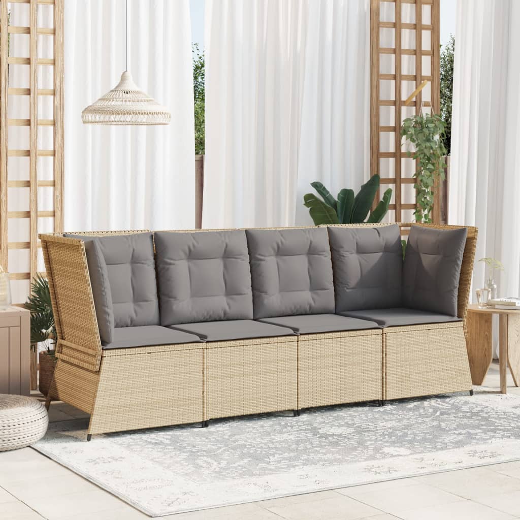 Divano Angolare da Giardino con Cuscini Beige in Polyrattan