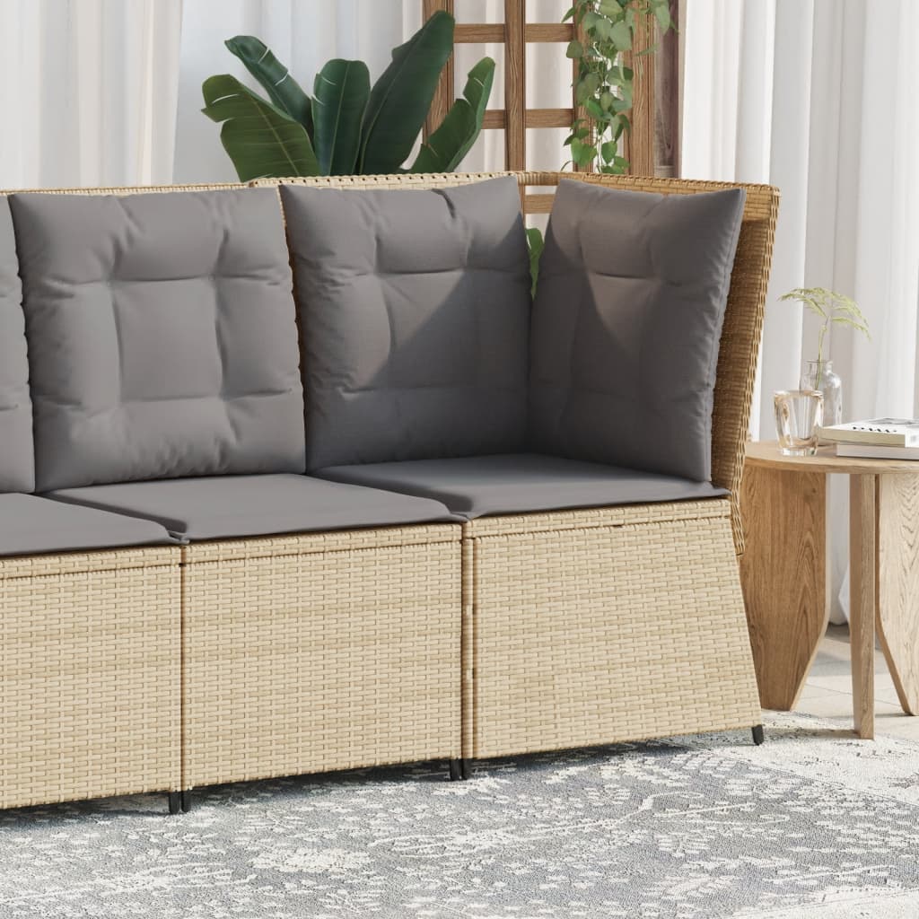 Divano Angolare da Giardino con Cuscini Beige in Polyrattan