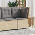 Divano Angolare da Giardino con Cuscini Beige in Polyrattan