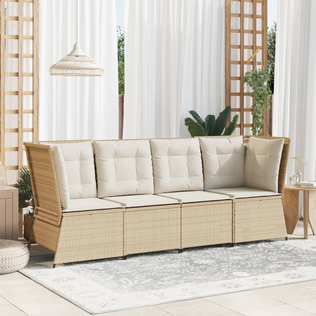 Divano Angolare da Giardino con Cuscini Beige in Polyrattan