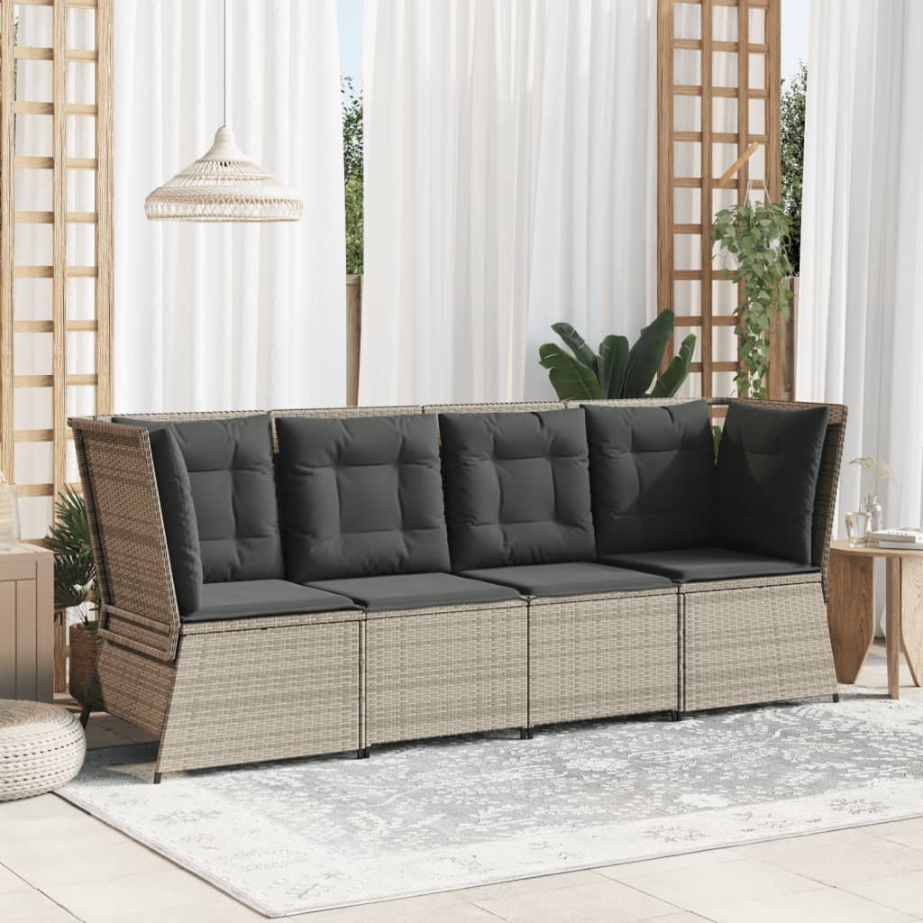 Divano Angolare Giardino con Cuscini Grigio Chiaro Polyrattan