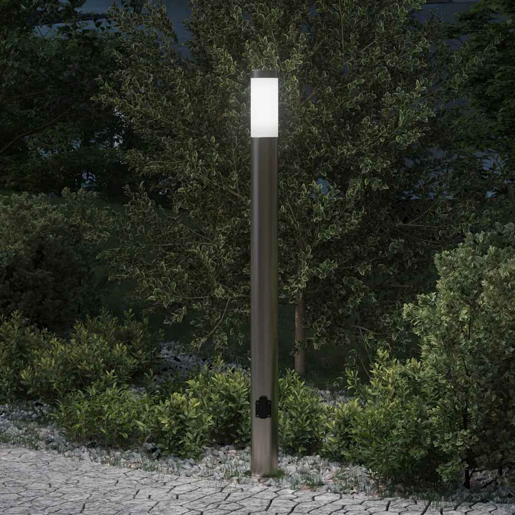 Lampada a paletto con presa elettrica 110 cm Acciaio Inox IP44