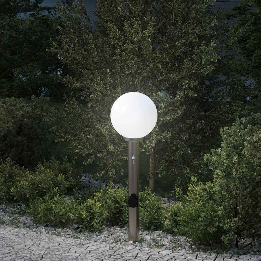 Lampada a paletto con sensore e presa 80 cm Acciaio Inox IP44