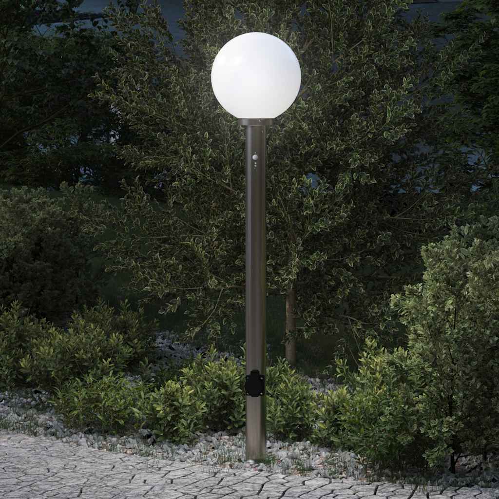 Lampada a paletto con sensore e presa 120 cm Acciaio Inox IP44