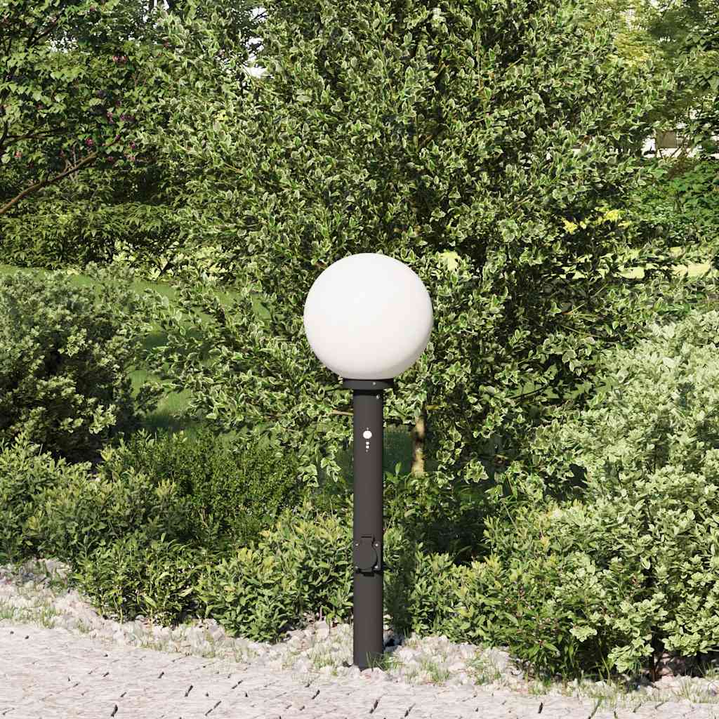 Lampada a paletto con sensore e presa 80 cm Nera IP44