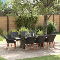 Set da Pranzo per Giardino 9 pz Nero polyrattan