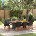 Set da Pranzo per Giardino 9 pz Nero polyrattan