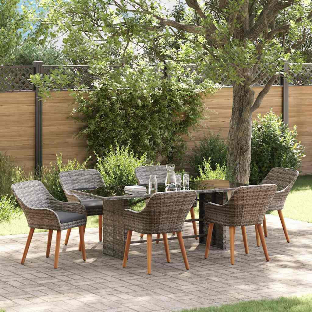 Set da Pranzo per Giardino 7 pz Grigio polyrattan