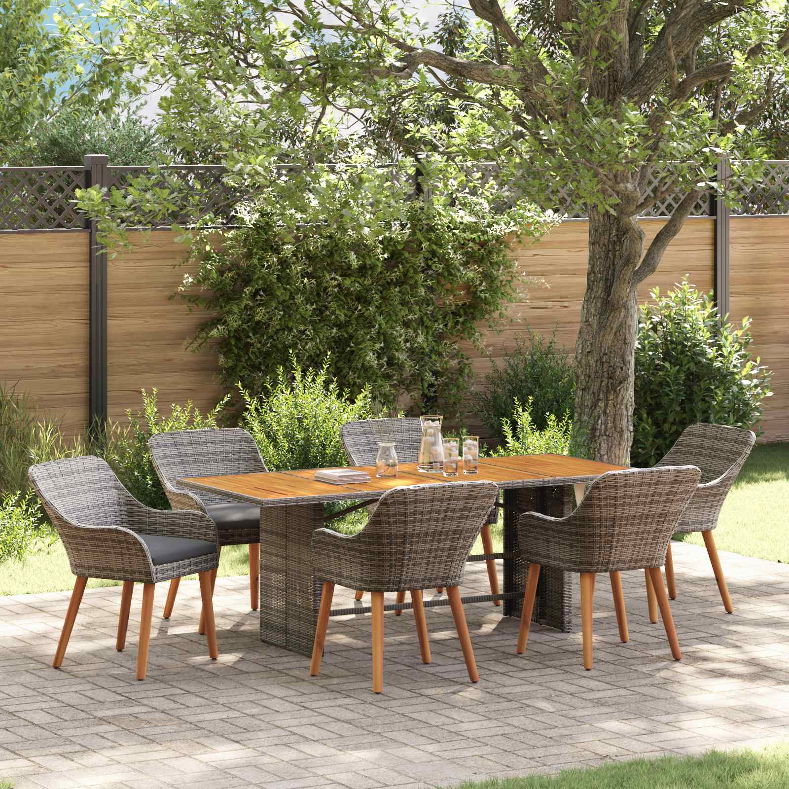 Set da Pranzo per Giardino 7 pz Grigio polyrattan