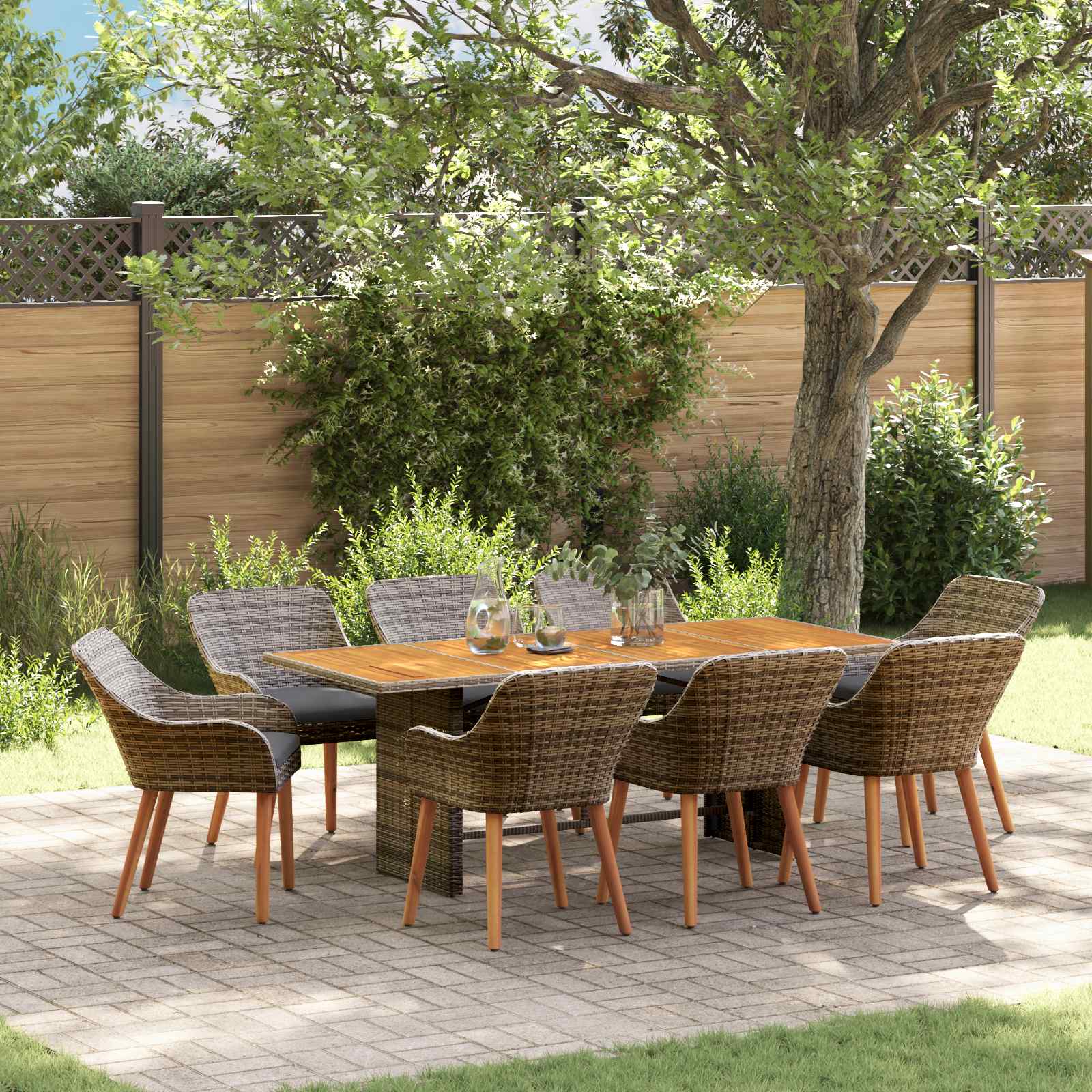 Set da Pranzo per Giardino 9 pz Grigio polyrattan