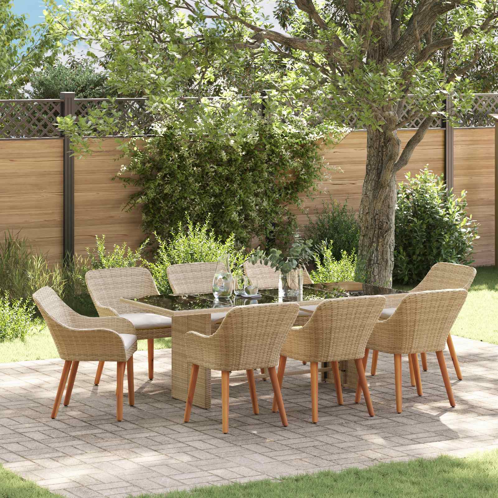 Set da Pranzo per Giardino 9 pz Beige polyrattan