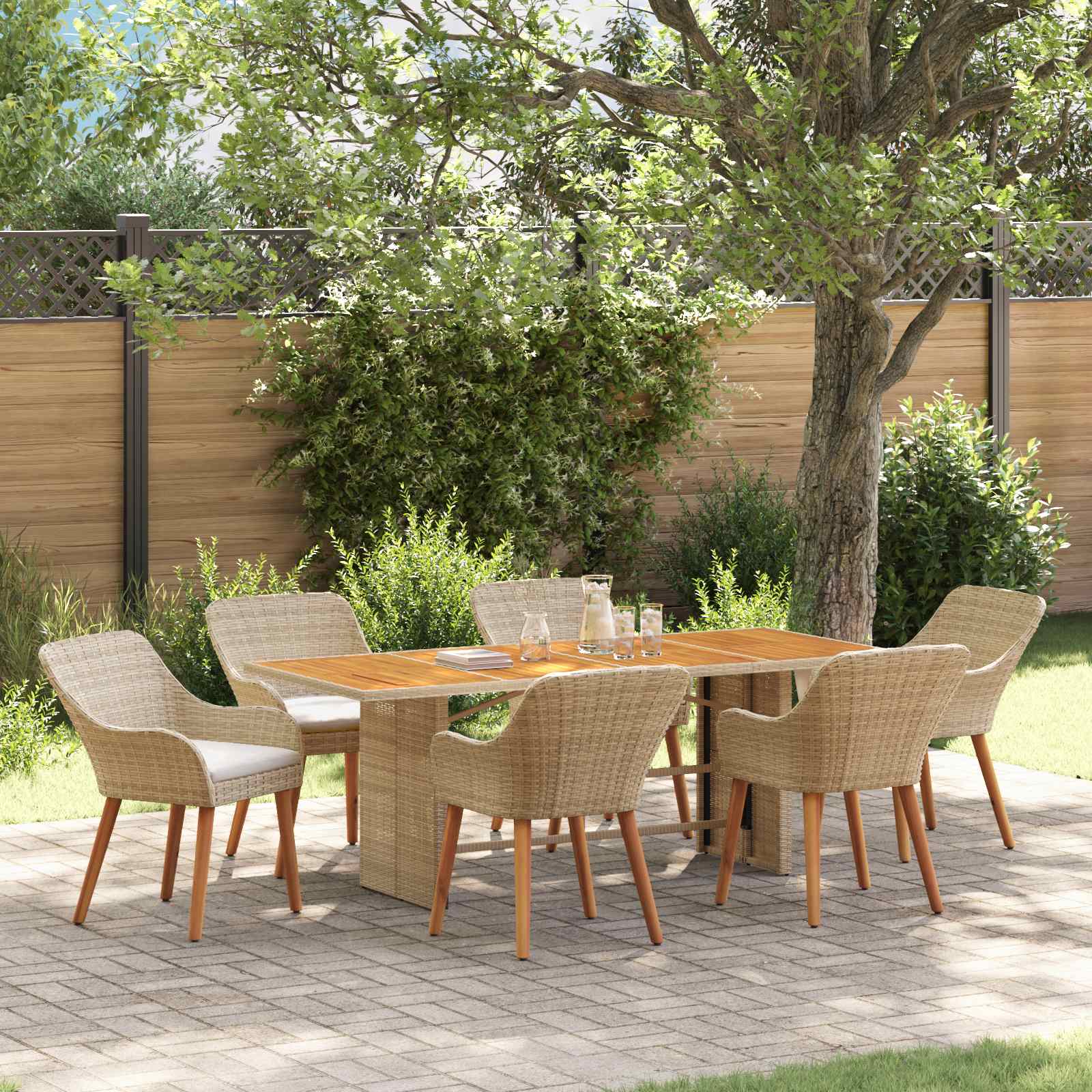 Set da Pranzo per Giardino 7 pz Beige polyrattan