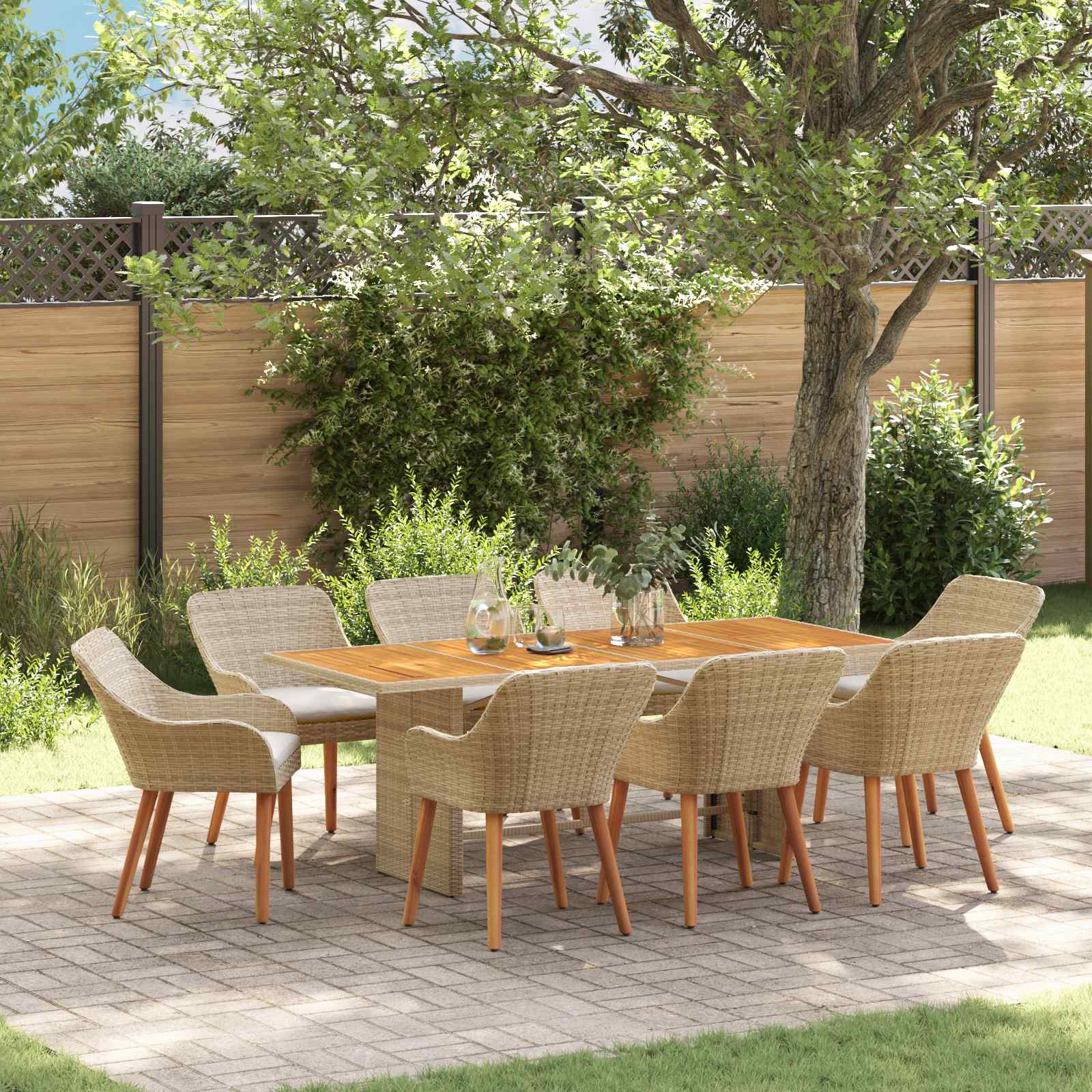 Set da Pranzo per Giardino 9 pz Beige polyrattan
