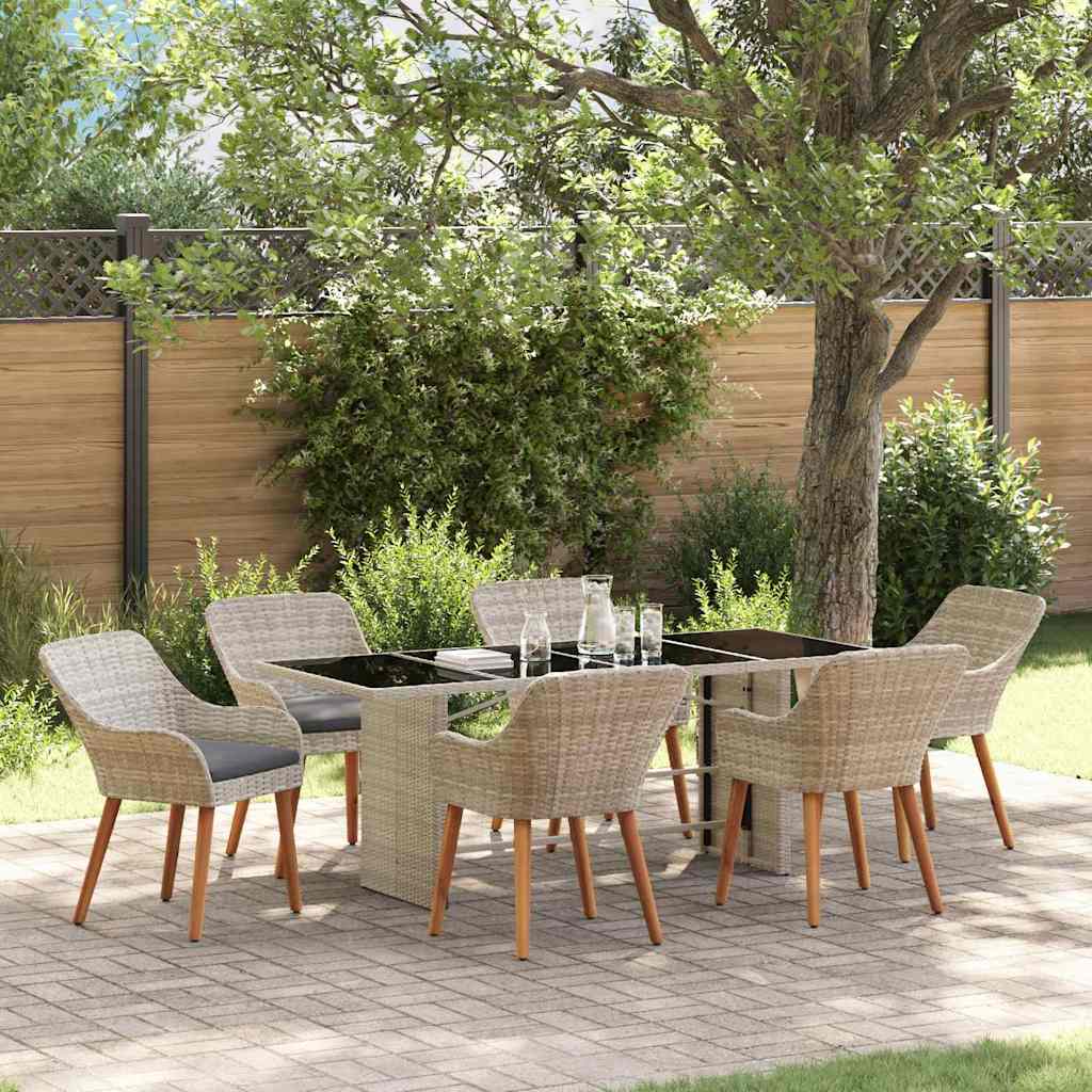 Set da Pranzo per Giardino 7 pz Grigio chiaro polyrattan