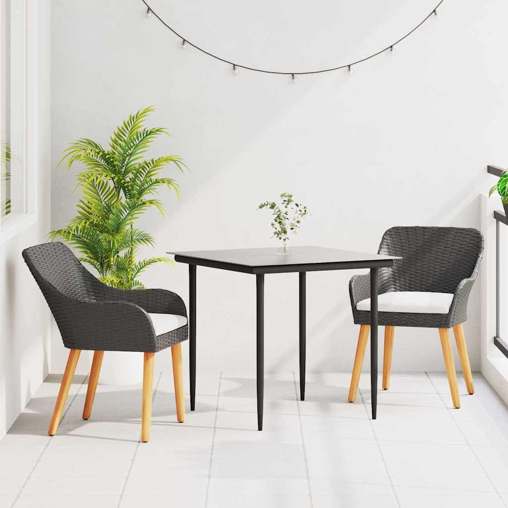 Set da Pranzo per Giardino 3 pz Nero polyrattan