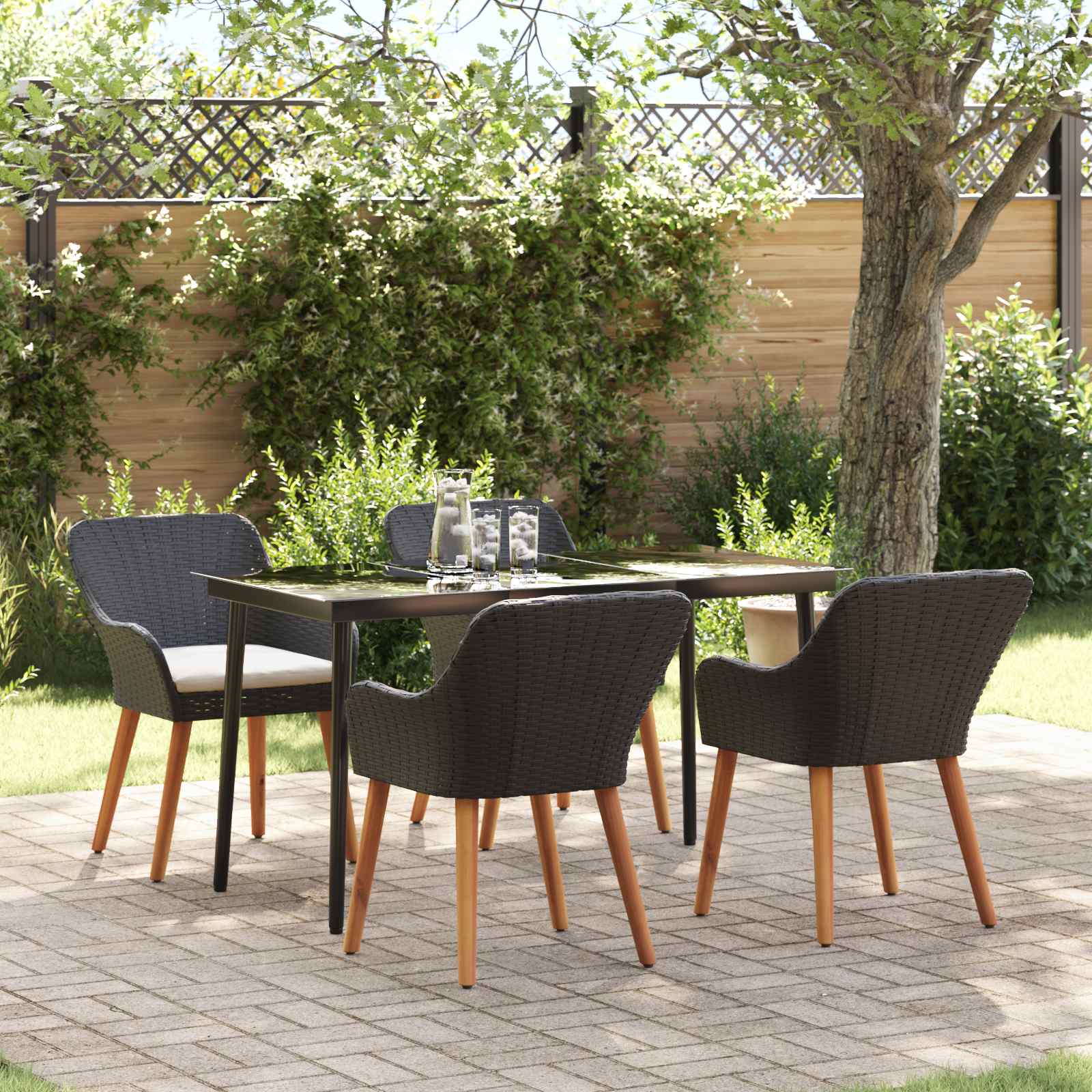 Set da Pranzo per Giardino 5 pz Nero polyrattan