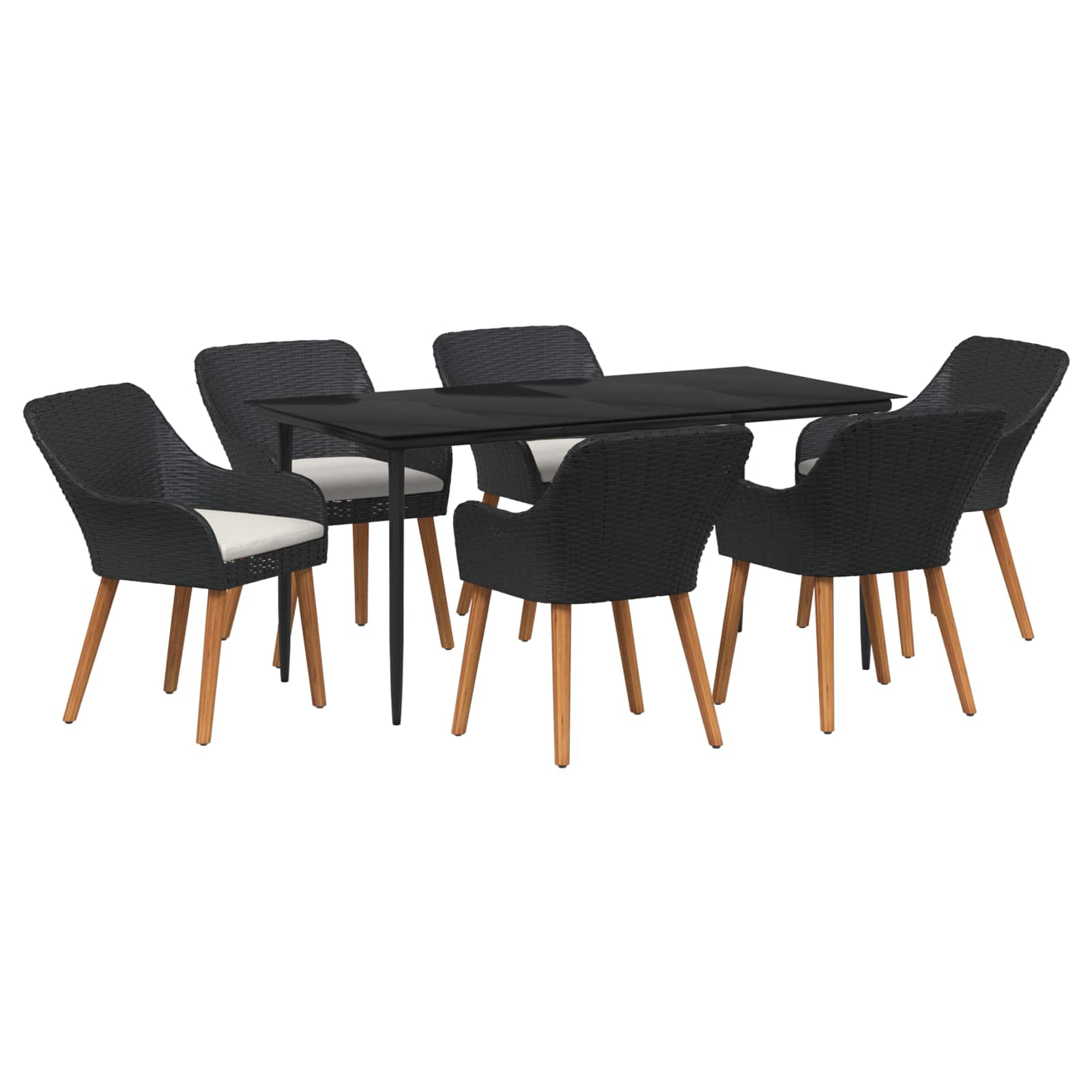 Set da Pranzo per Giardino 7 pz Nero polyrattan