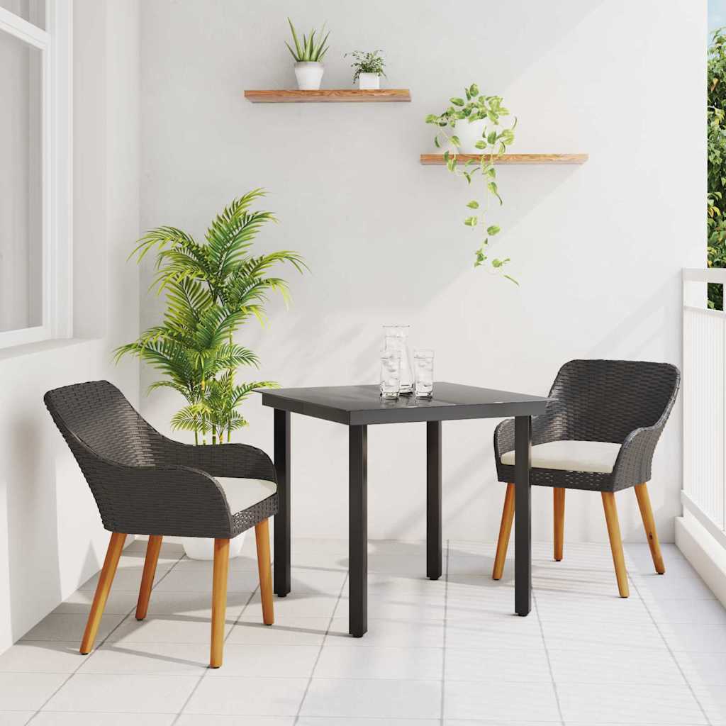Set da Pranzo per Giardino 3 pz Nero polyrattan