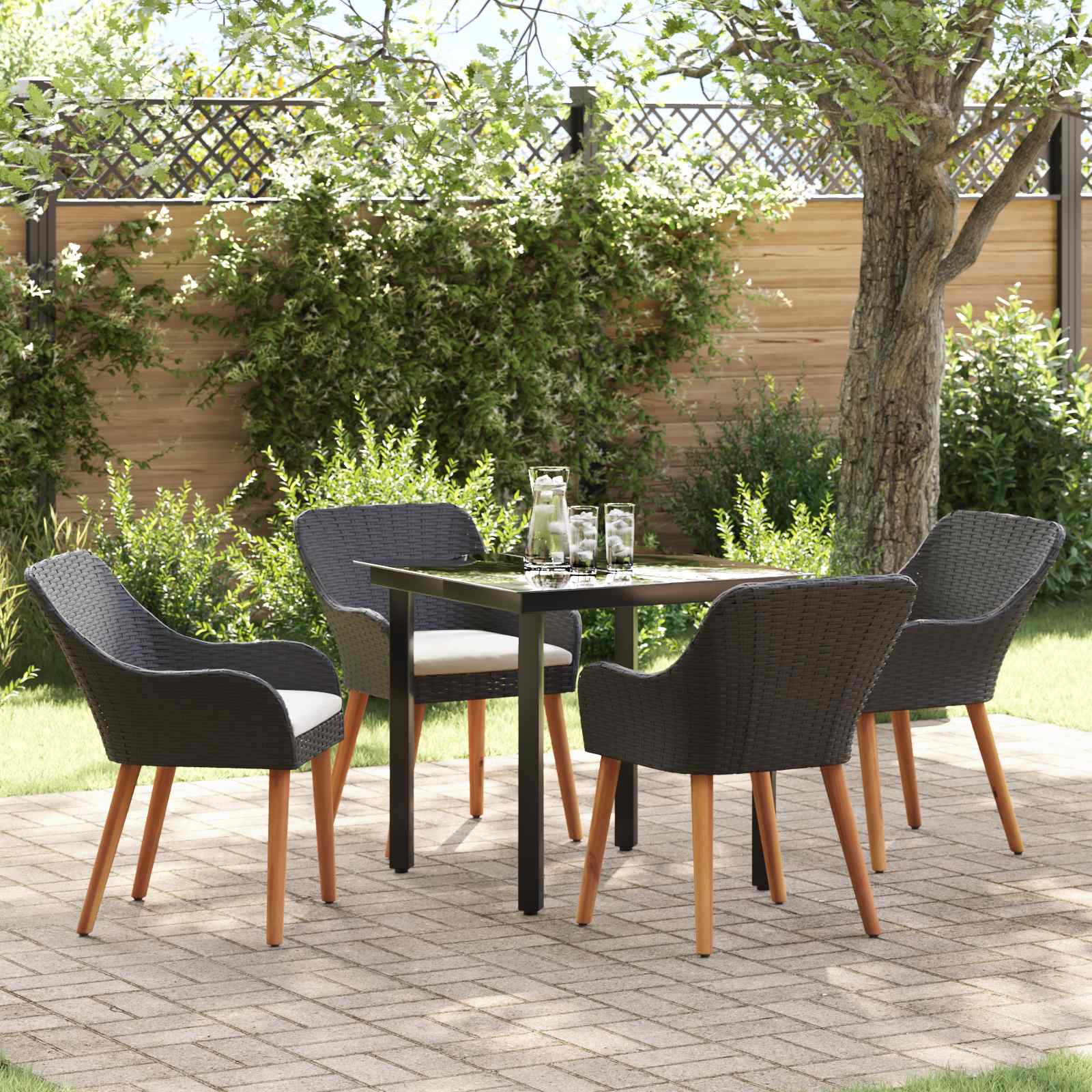 Set da Pranzo per Giardino 5 pz Nero polyrattan