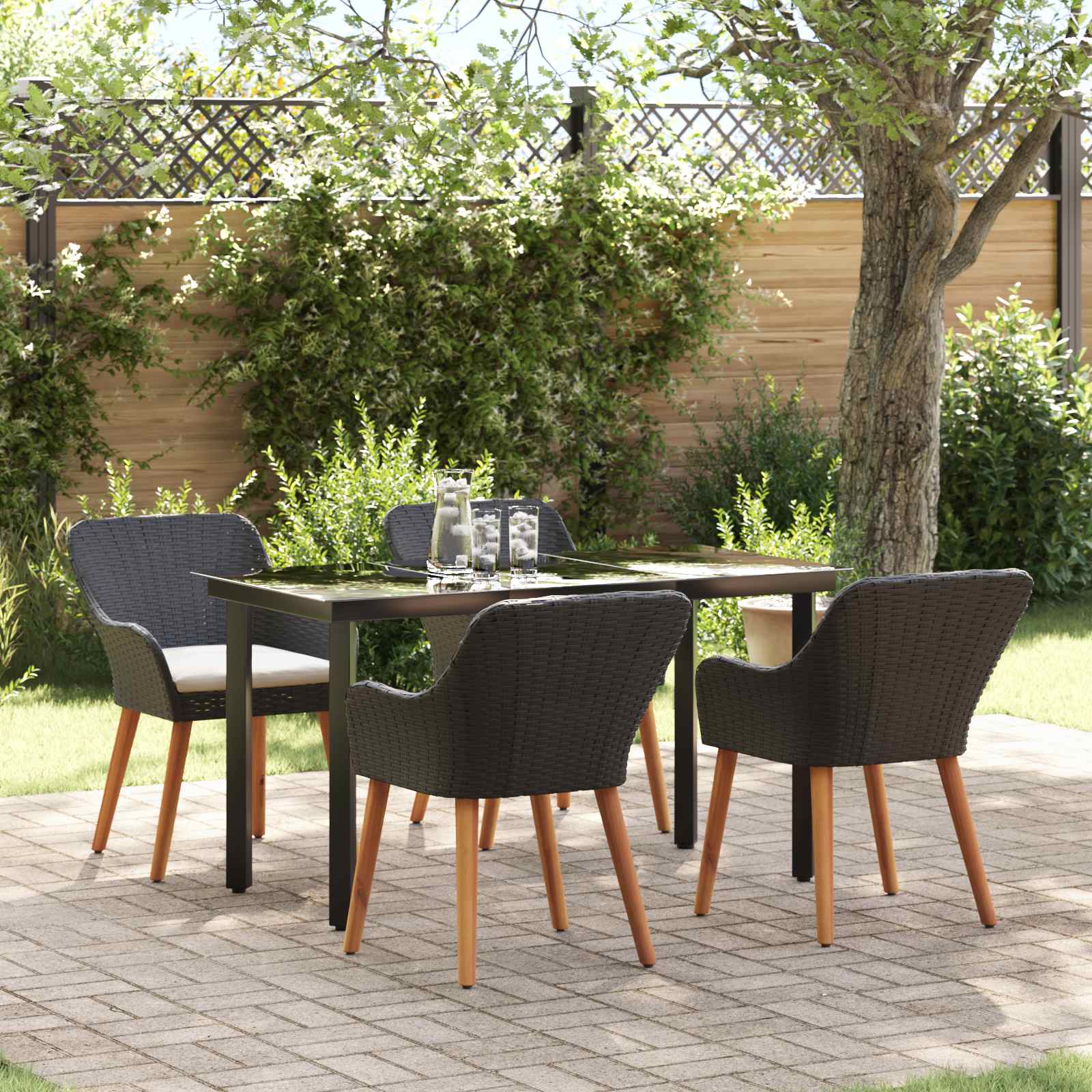 Set da Pranzo per Giardino 5 pz Nero polyrattan