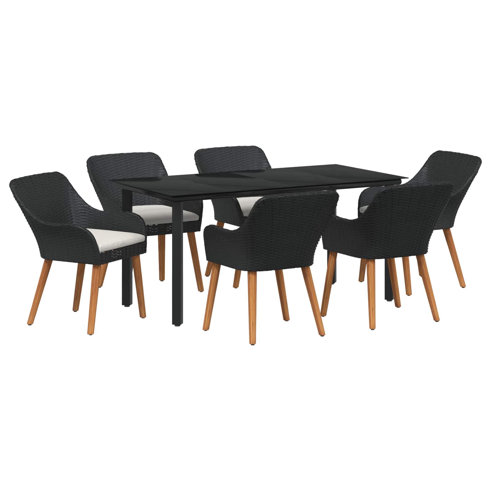 Set da Pranzo per Giardino 7 pz Nero polyrattan