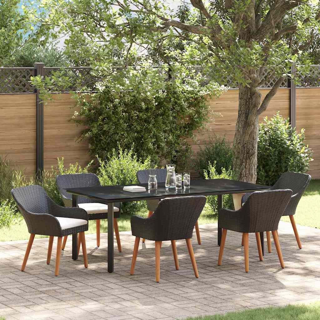 Set da Pranzo per Giardino 7 pz Nero polyrattan