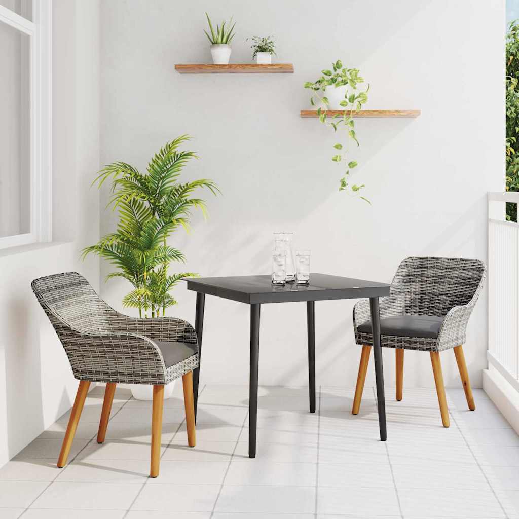 Set da Pranzo per Giardino 3 pz Grigio polyrattan