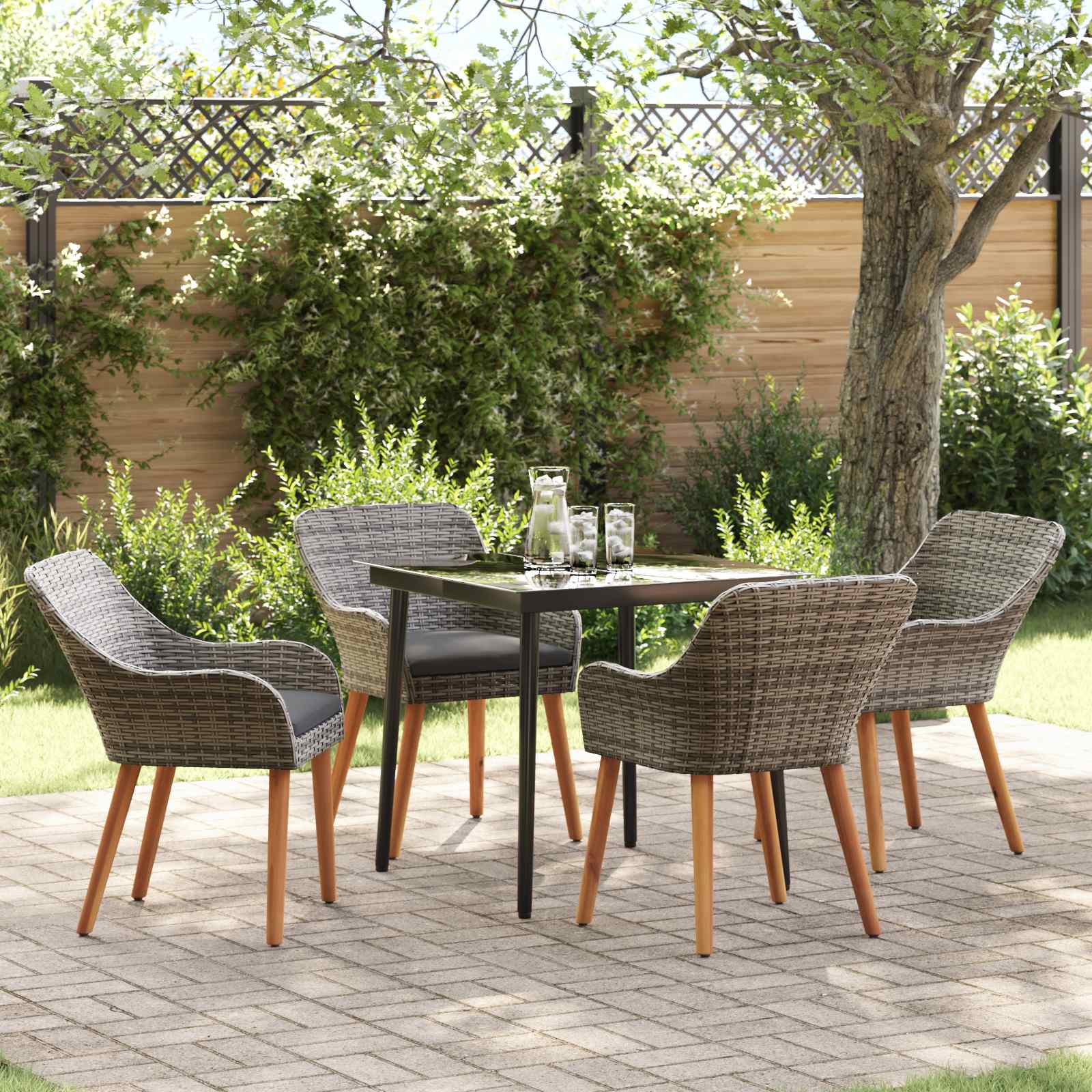 Set da Pranzo per Giardino 5 pz Grigio polyrattan