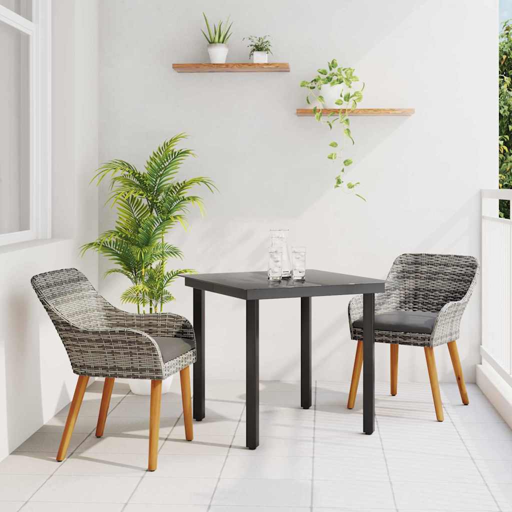 Set da Pranzo per Giardino 3 pz Grigio polyrattan