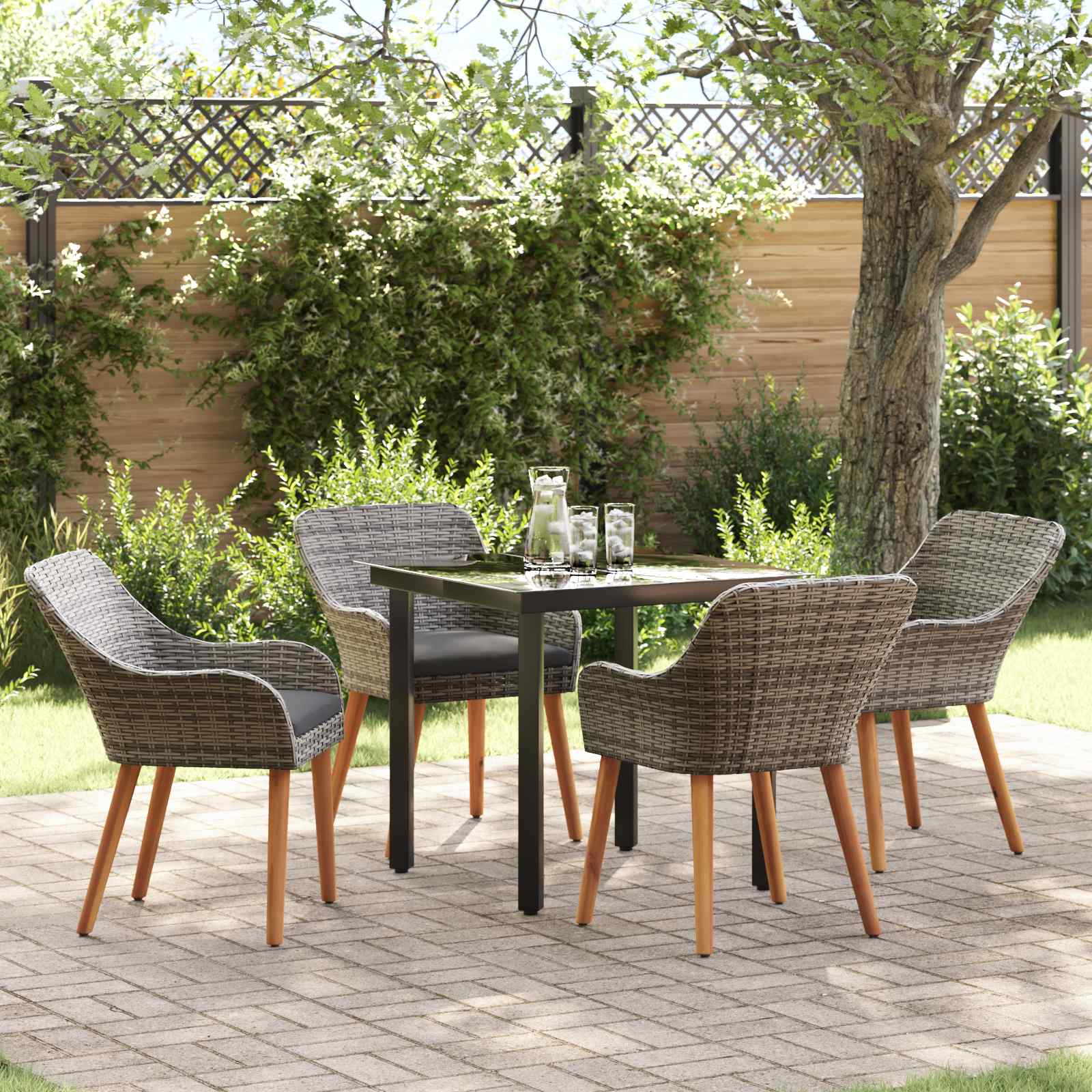 Set da Pranzo per Giardino 5 pz Grigio polyrattan
